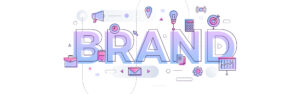 The word "BRAND" sketched with various icons around it.
